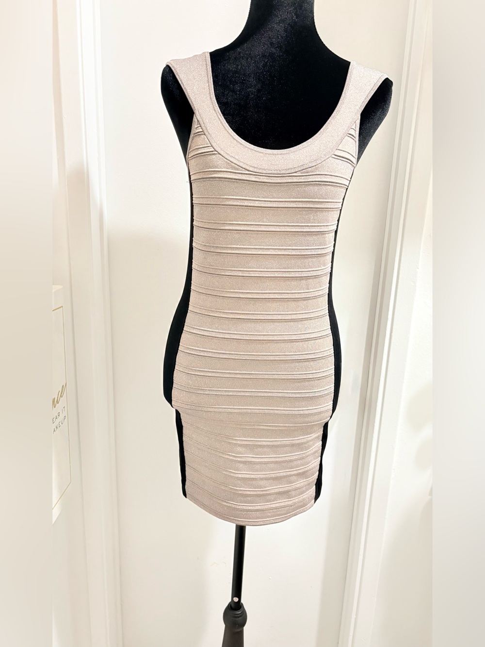 Express Beige and Black Bandage Mini Dress